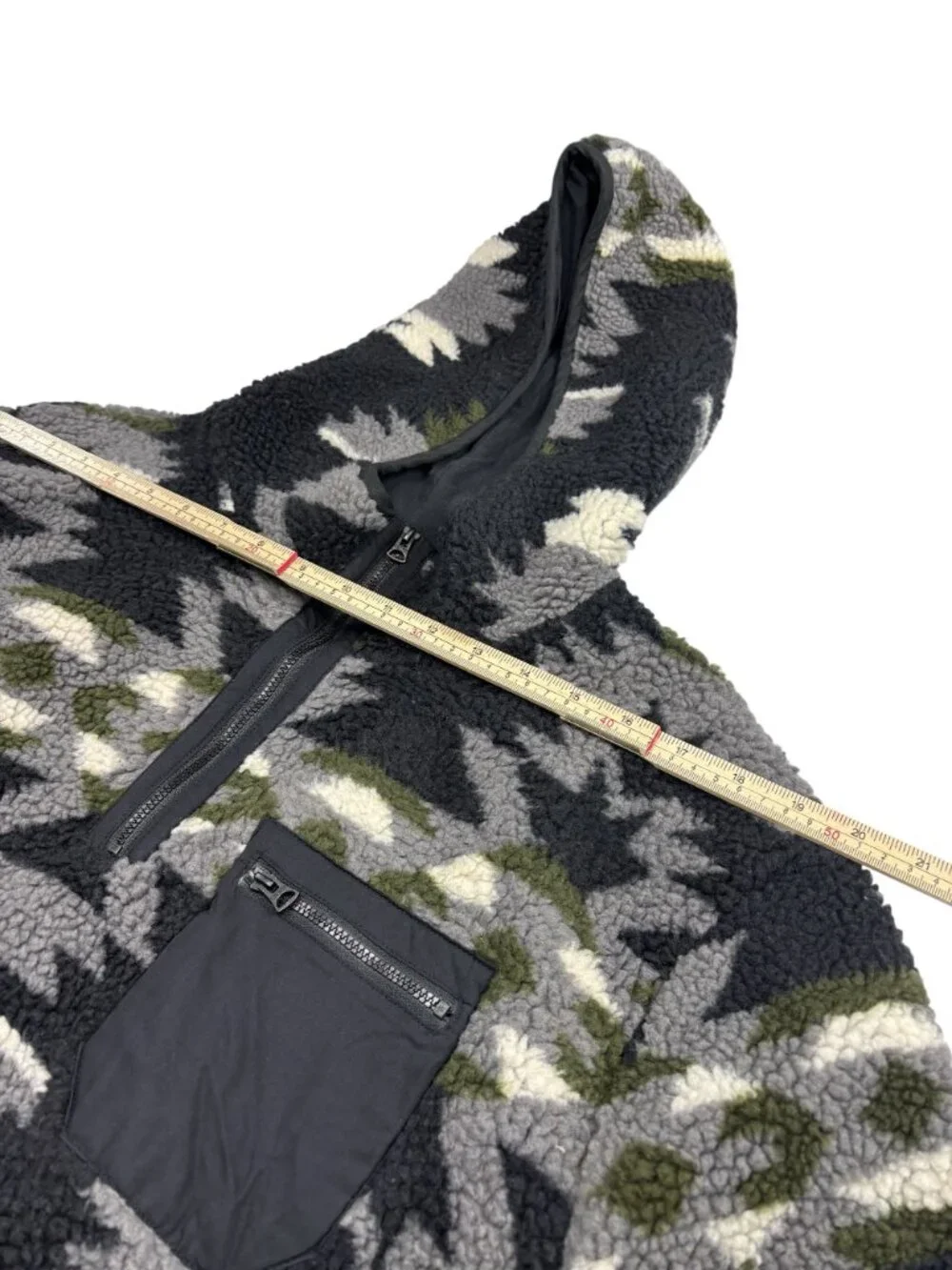 Lucky Brand Mens XL Aztec Pattern Fleece Pullover Hoodie With Zip Pocket Black/G - Picture 6 of 9